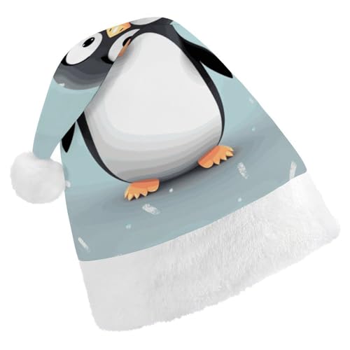 FZMVSQH Weihnachtsmütze für Erwachsene, niedlicher Pinguin-Druck, Weihnachtsmannmütze, Weihnachtsmütze für Erwachsene, dicker Komfort, klassische Nikolausmütze für Weihnachten, Neujahr, festliche von FZMVSQH