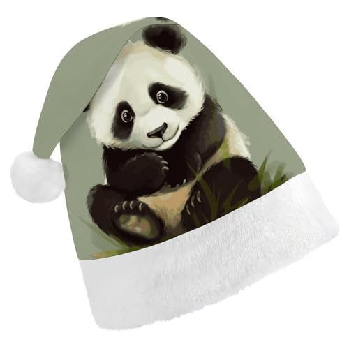 FZMVSQH Weihnachtsmütze für Erwachsene, niedlicher kleiner Panda, bedruckt, Weihnachtsmütze für Erwachsene, dicker Komfort, klassische Weihnachtsmannmütze für Weihnachten, Neujahr, festliche von FZMVSQH