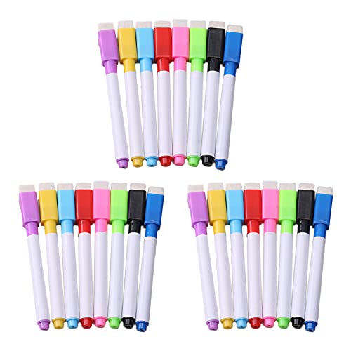 24 Stück Whiteboard Stift mit Schwammbürste 8 Farben Löschbarer Stift Rundspitze Marker Markierungsstift auf Wasserbasis Magnetisch Schwarz Lila Rosa Rot Blau Himmelblau Grün Gelb Schreibwaren von FZQBEY