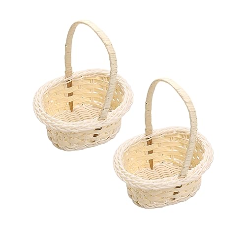 2Pack Rustikaler Blumenmädchen Korb Hochzeit Blumenmädchen Körbe Geflochtene Blumen Handkörbe Handgeflochtener Blumenkorb für Zuhause Hochzeit Party Dekoration (2 Stück) von FZQBEY