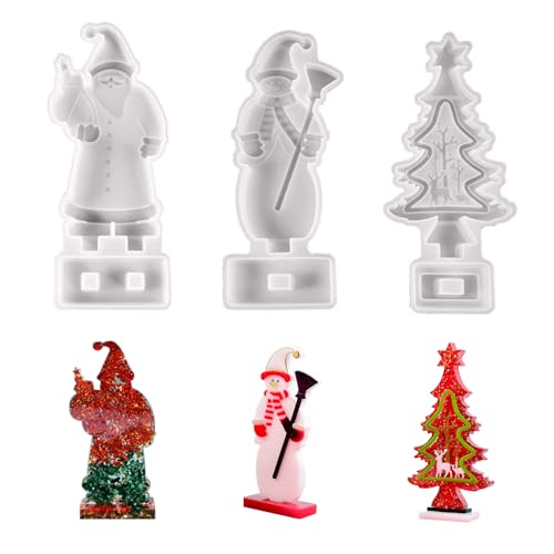 3 Stück Silikonform Weihnachten, Silikonformen Gießformen, 3D Weihnachtsmann Schneemann Weihnachtsbaum Harz Silikon Formen, Gießform Weihnachten, Epoxidharz Formen Silikon, für Weihnachtsdeko von FZQBEY