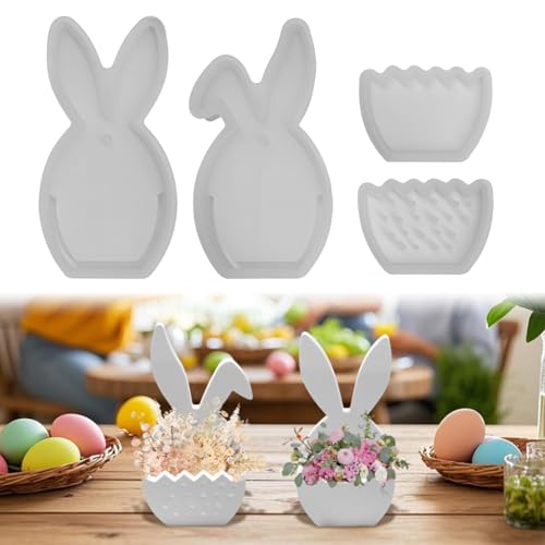 4 Stück Silikonformen Gießformen Ostern, Silikonform Ostern Hase Ostereier Gipsformen zum Gießen Gießformen Silikon Gießform Ostern Giessformen Silikon Frühling Silikonform Osterhase Eier (B) von FZQBEY