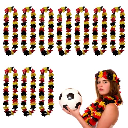 Deutschland Fanartikel Blumenkette, Deutschland Flagge Girlanden, Foto Requisiten Blumenketten, Fußball Party Deko, Europameisterschaft Fanartikel Frauen & Männer,Geburtstag Zubehör Präsent (10 Stück) von FZQBEY