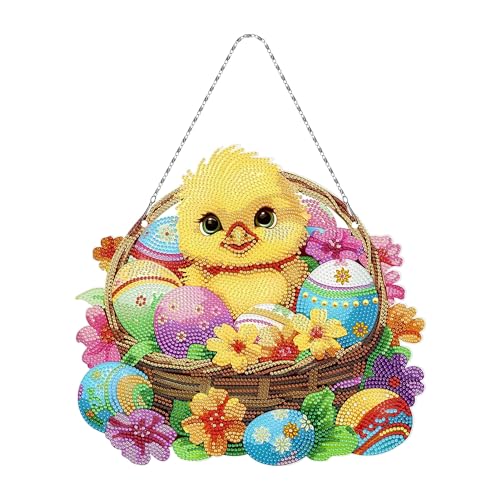 Diamond Painting Ostern, Ostern Diamant Aufkleber Kit, Diamond Painting Sticker, DIY Diamant Painting Osterhase Ostereier Set Diamant Painting Kranz mit Hängekette für Ostern Geschenk Kinder (B) von FZQBEY