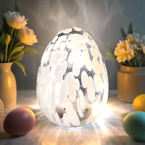 FZQBEY 16.4cm LED Osterei Osterdeko Innen Tischdeko Ostern Deko Glas Oster LED Osterdeko Osterei Glas Ostereier mit LED Licht Osterbeleuchtung LED Ostereier Nachtlicht Leuchtende Osterei Lichter (A) von FZQBEY