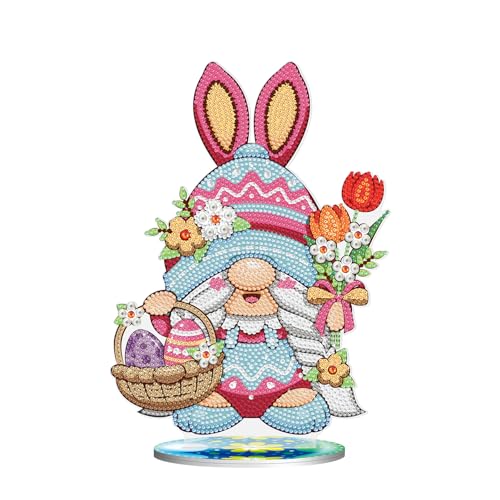 FZQBEY Diamond Painting Ostern Deko, Ostern Malerei Ostereier Tischdeko, DIY Diamant Painting Osterhase Ostereier Wichtel Ostern Blumen Set Diamant Malerei Frühling Ornamente für Ostern Geschenk (E) von FZQBEY