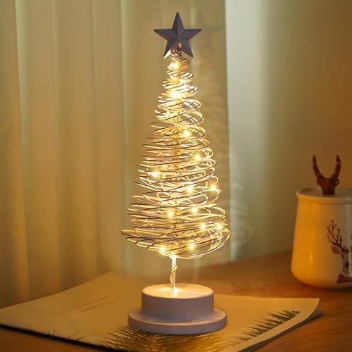 FZQBEY Lichterkette Weihnachtsbaum, Weihnachtsdeko Innen Modern 30 LED Lichter Weihnachtsbaum mit Beleuchtung, Batteriebetrieben Weihnachtsbaum Lichter Spiral Baum Tischlampe für Weihnachten Deko (B) von FZQBEY