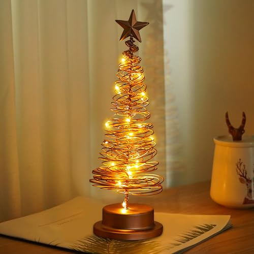 FZQBEY Lichterkette Weihnachtsbaum, Weihnachtsdeko Innen Modern 30 LED Lichter Weihnachtsbaum mit Beleuchtung, Batteriebetrieben Weihnachtsbaum Lichter Spiral Baum Tischlampe für Weihnachten Deko (A) von FZQBEY