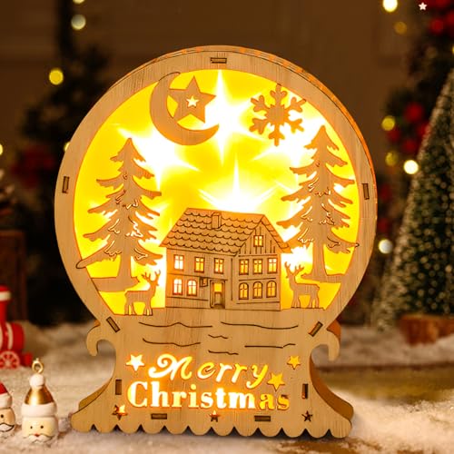 FZQBEY Weihnachtsdeko Beleuchtung Holz, LED Weihnachtsbeleuchtung aus Holz, Weihnachtsdeko Innen Weihnachten Deko Weihnachtsstern Elch LED Weihnachtsbaum Stern Holz Beleuchtung Fensterbeleuchtung (B) von FZQBEY