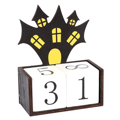 Halloween Adventskalender, Halloween Deko Countdown Kalender aus Holz, Halloween Deko Innen Kürbis Geister Kalender mit 2 Bewegliche Ziffernblöcke zum Zählen für Halloween Dekoration Tischdeko (B) von FZQBEY