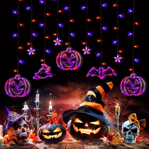 Halloween Deko Fenster Licht, Halloween Fensterlichter mit Saugnapf, Kürbis Hexenhut Halloween Lichterkette Fensterdeko Lichter Batteriebetriebene mit 8 Beleuchtungsmodi für Halloween Dekoration (B) von FZQBEY