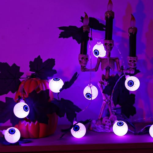 Halloween Deko Lichterkette Herbst Deko, 5M Herbstdeko Ahornblatt Halloween Girlande mit 10 LED Augapfel Halloween Lichterkette Schwarze Blätter Ahornblatt Lichterkette für Innen Outdoor Deko (2) von FZQBEY