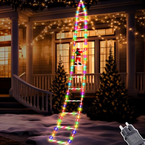 LED Weihnachtsmann Leiter Lichterkette, Weihnachtsdeko 3 Meter LED Weihnachtsbeleuchtung Außen mit Timer, Speicherfunktion, 8 Modi, für Innen Außen Weihnachtsbaum Fenster Garten Weihnachten Deko (A) von FZQBEY