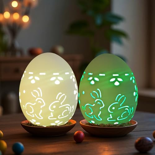 Osterdeko Keramik Ostereier mit LED Licht,Ostern Deko LED Ostereier aus Porzellan, Hohl Blumen Hase Ostereier mit Beleuchtung,Leuchtende Osterei Lichter Batteriebetrieben Nachtlicht für Tischdeko (AB) von FZQBEY