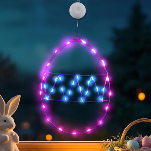 Osterdeko LED Fenster Licht, 2 Stück Ostern Deko Lichterkette Ostereier Fensterlichter mit Saugnäpfe Batteriebetrieben, LED Osterbeleuchtung Fensterdeko Ostereier zum Aufhängen für Innen Draußen (A) von FZQBEY