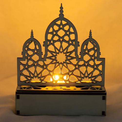 Ramadan Deko LED Holz Lampe, Ramadan Dekoration Holz Lichter, Eid Mubarak Dekoration Ramadan Mond Stern Nachtlicht, Ramadan LED Muslim Schreibtischlampe Nachttischlampe für Ramadan Tischdeko (C) von FZQBEY