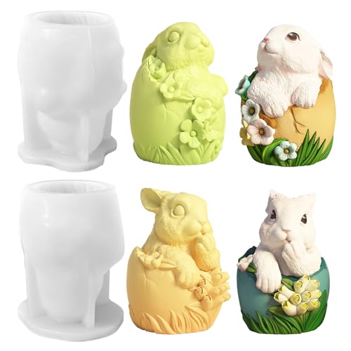 Silikonformen Gießformen Ostern, 2 Stück Silikonform Ostern Hase Kerzenformen zum Gießen 3D Kaninchen Gießformen Silikon Gießform Ostern Giessformen Silikon Gießform Hase Silikonform Osterhase (A) von FZQBEY