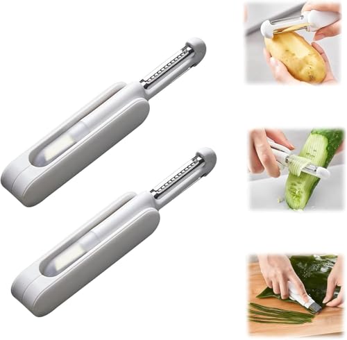 Sparschäler, 3-In-1 Multifunktions Rotationsschälmesser, Multifunktionaler Gemüseschäler Kartoffelschäler Schäler Gurkenschäler Obstmesser, Sparschäler Edelstahlklinge, für Obst und Gemüse (2 Stück) von FZQBEY