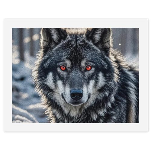 Digitales Ölgemälde für Erwachsene, Anfänger, Malen nach Zahlen, großer schwarzer Wolf mit roten Augen, digitale Ölfarben nach Zahlen für Erwachsene, einfaches Leinwand-Kunstdruck-Set für Zuhause, von FZQVSGW