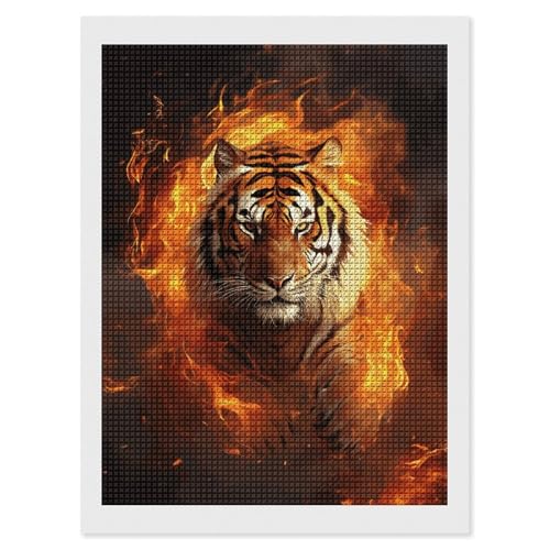 FZQVSGW Diamant-Malerei-Set mit coolem Tiger in Flamme, komplettes quadratisches Tablett, Dekoration, Diamant-Kunst-Kits für Zuhause oder Bauernhaus-Dekoration, 30,5 x 40,6 cm (ohne Rahmen) von FZQVSGW