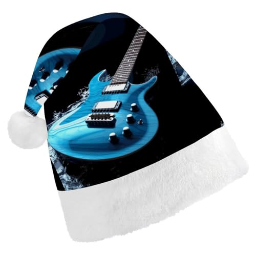 FZQVSGW Erwachsene Weihnachtsmützen Weihnachten Festival Hüte Weihnachten Party Geschenk Hüte Festliche Weihnachtsmützen für Männer und Frauen Weihnachtsmann Weihnachtsmütze Blaue Gitarre von FZQVSGW