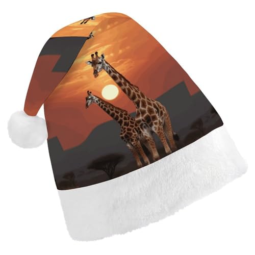 FZQVSGW Erwachsene Weihnachtsmützen Weihnachten Festival Hüte Weihnachten Party Geschenk Hüte Festliche Weihnachtsmützen für Männer und Frauen Weihnachtsmann Weihnachtsmütze Giraffe bei von FZQVSGW