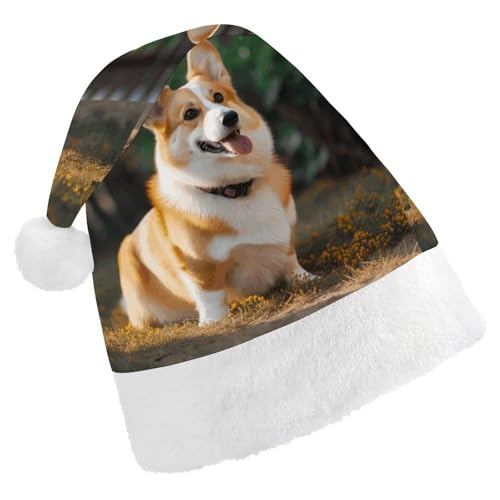 FZQVSGW Erwachsene Weihnachtsmützen Weihnachten Festival Hüte Weihnachten Party Geschenk Hüte Festliche Weihnachtsmützen für Männer und Frauen Weihnachtsmann Weihnachtsmütze Hund CorgiSanta Hat von FZQVSGW