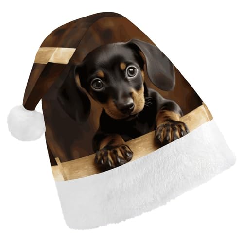 FZQVSGW Erwachsene Weihnachtsmützen Weihnachten Festival Hüte Weihnachten Party Geschenk Hüte Festliche Weihnachtsmützen für Männer und Frauen Weihnachtsmann Weihnachtsmütze Hund Dackel Nikolausmütze von FZQVSGW