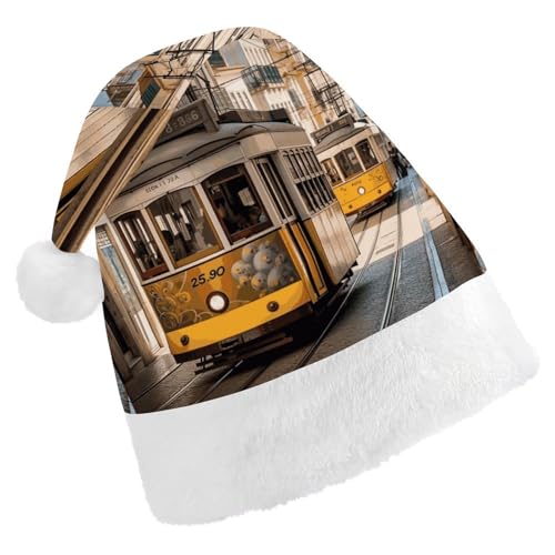 FZQVSGW Erwachsene Weihnachtsmützen Weihnachten Festival Hüte Weihnachten Party Geschenk Hüte Festliche Weihnachtsmützen für Männer und Frauen Weihnachtsmann Weihnachtsmütze Lissabon TramSanta Mütze von FZQVSGW