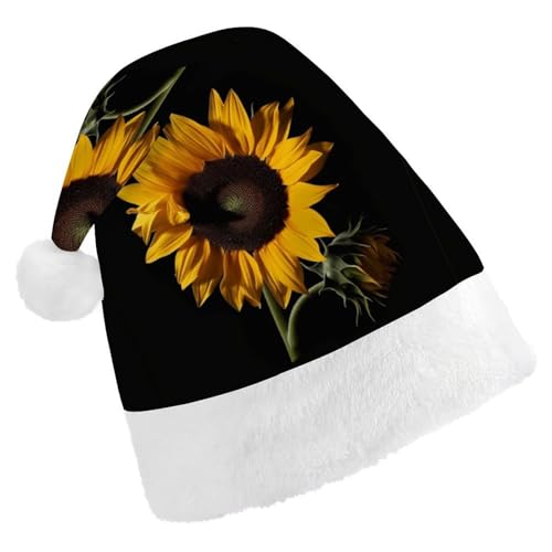 FZQVSGW Erwachsene Weihnachtsmützen Weihnachten Festival Hüte Weihnachten Party Geschenk Hüte Festliche Weihnachtsmützen für Männer und Frauen Weihnachtsmann Weihnachtsmütze Sonnenblume Schwarzer von FZQVSGW