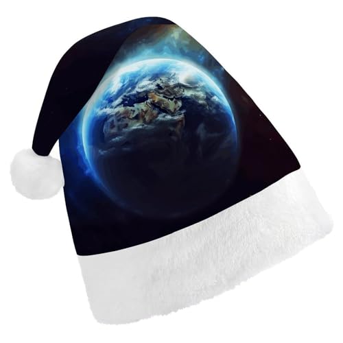 FZQVSGW Erwachsene Weihnachtsmützen Weihnachten Festival Hüte Weihnachten Party Geschenk Hüte Festliche Weihnachtsmützen für Männer und Frauen Weihnachtsmann Weihnachtsmütze Weltraum Planet Erde von FZQVSGW