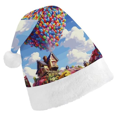 FZQVSGW Weihnachtsmütze für Erwachsene, Weihnachtsfest, Party, Geschenk, festliche Weihnachtsmützen für Männer und Frauen, Weihnachtsmannmütze, bunte Luftballon und Weihnachtsmannmütze von FZQVSGW