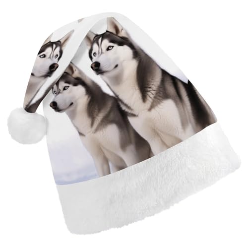 FZQVSGW Weihnachtsmützen für Erwachsene, Weihnachtsfest, Festliche Weihnachtsmützen für Männer und Frauen, Weihnachtsmannmütze, Husky, Hunde, Weihnachtsmannmütze von FZQVSGW