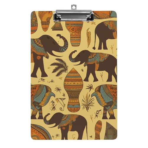 Klemmbrett Afrika Elefant Büro Klemmbrett 21,6 x 32,5 cm Acryl Klemmbrett mit Metallclip Briefgröße A4 Halter Niedliches Hängendes Klemmbrett für Arbeit von FZQVSGW