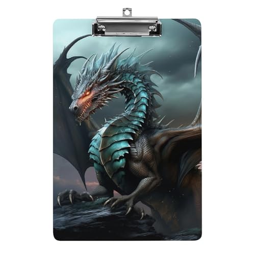 Klemmbrett Cool Dragon Office Klemmbrett 21,6 x 32,5 cm Acryl Klemmbrett mit Metallclip Briefgröße A4 Halter Niedliches hängendes Klemmbrett für die Arbeit von FZQVSGW