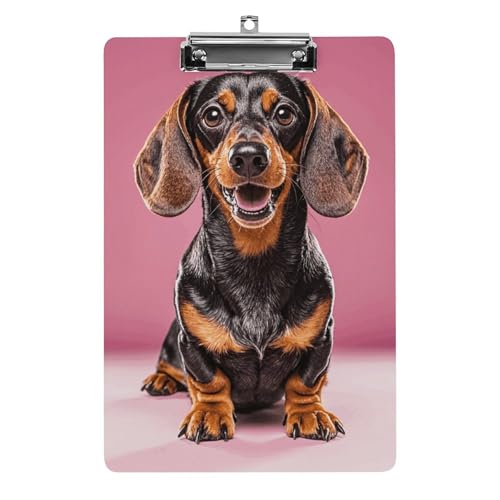 Klemmbrett Dackel Weiner Haustier Hunde Büro Klemmbrett 21,6 × 32,5 cm Acryl Klemmbrett mit Metallclip Briefgröße A4 Halter Niedliches hängendes Klemmbrett für die Arbeit von FZQVSGW