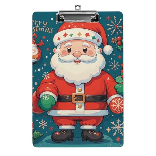 Klemmbrett Frohe Weihnachten Weihnachtsmann Büro Klemmbrett 21,6 × 32,5 cm Acryl Klemmbrett mit Metallclip Briefgröße A4 Halter Niedliches hängendes Klemmbrett für die Arbeit von FZQVSGW