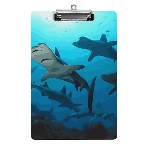 Klemmbrett Hammerhead Haie Büro Klemmbrett 21,6 x 32,5 cm Acryl Klemmbrett mit Metallclip Briefgröße A4 Halter Niedliches hängendes Klemmbrett für die Arbeit von FZQVSGW