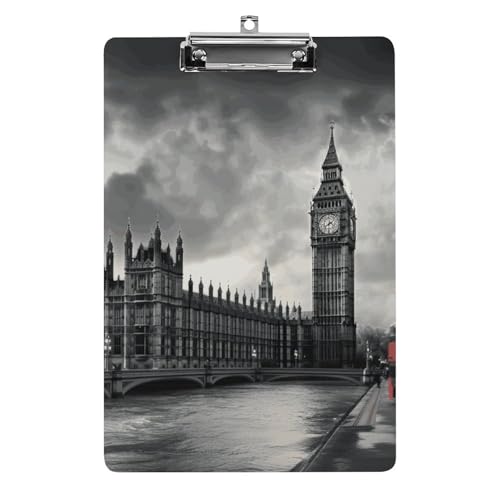 Klemmbrett London Office Klemmbrett 21,6 x 32,5 cm Acryl-Klemmbrett mit Metallclip, Briefgröße, A4-Halter, niedliches hängendes Klemmbrett für die Arbeit von FZQVSGW