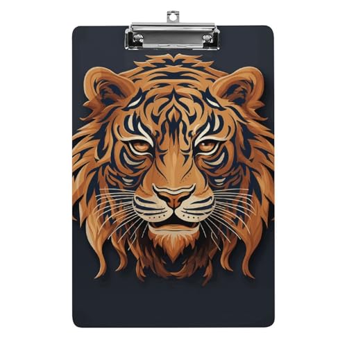 Klemmbrett Neujahr Tiger Logo Design Büro Klemmbrett 21,6 x 32,5 cm Acryl Klemmbrett mit Metallclip Briefgröße A4 Halter Niedliches Hängendes Klemmbrett für die Arbeit von FZQVSGW