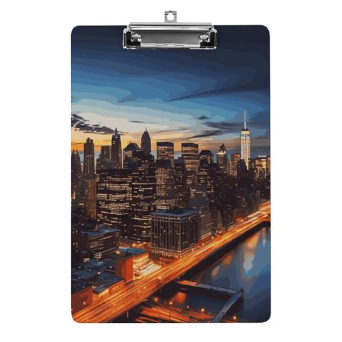 Klemmbrett New York City Landschaft Büro Klemmbrett 21,6 x 32,5 cm Acryl Klemmbrett mit Metallclip Briefgröße A4 Halter Niedliches Hängendes Klemmbrett für die Arbeit von FZQVSGW