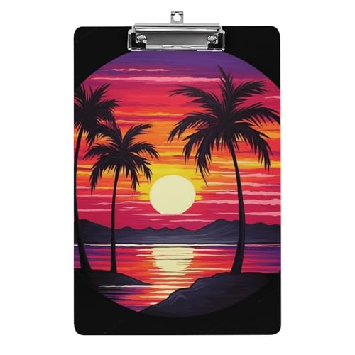 Klemmbrett Palme Sonnenuntergang Design Büro Klemmbrett 21,6 × 32,5 cm Acryl Klemmbrett mit Metallclip Briefgröße A4 Halter Niedliches hängendes Klemmbrett für die Arbeit von FZQVSGW