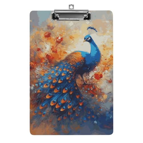 Klemmbrett Pfau Büro Klemmbrett 21,6 x 32,5 cm Acryl Klemmbrett mit Metallclip Briefgröße A4 Halter Niedliches hängendes Klemmbrett für die Arbeit von FZQVSGW