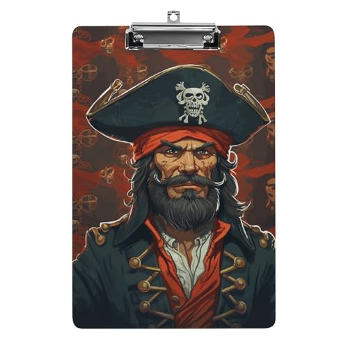 Klemmbrett Piratenkapitän, Büro, Klemmbrett, 21,6 x 32,5 cm, Acryl-Klemmbrett mit Metallclip, Briefgröße, A4-Halter, niedliches hängendes Klemmbrett für die Arbeit von FZQVSGW