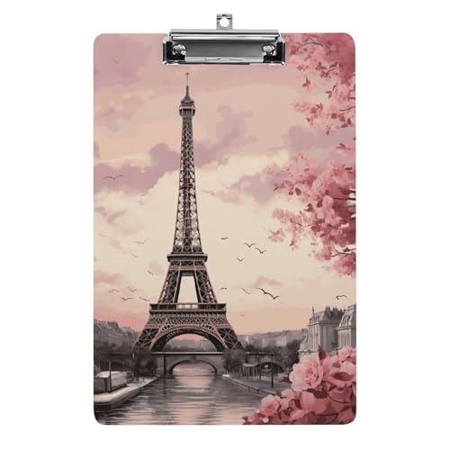 Klemmbrett Romantisches Paris Tower Büro Klemmbrett 21,6 x 32,5 cm Acryl Klemmbrett mit Metallclip Briefgröße A4 Halter Niedliches hängendes Klemmbrett für die Arbeit von FZQVSGW