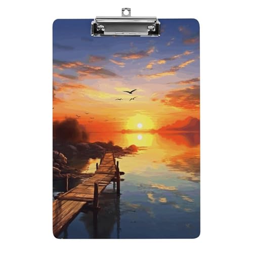 Klemmbrett Sonnenuntergang Landschaft Büro Klemmbrett 21,6 x 32,5 cm Acryl Klemmbrett mit Metallclip Briefgröße A4 Halter Niedliches hängendes Klemmbrett für die Arbeit von FZQVSGW