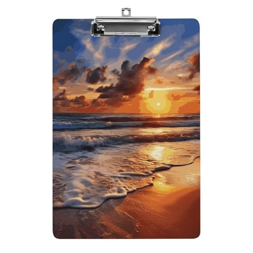 Klemmbrett Strand Sonnenaufgang Büro Klemmbrett 21,6 x 32,5 cm Acryl Klemmbrett mit Metallclip Briefgröße A4 Halter Niedliches hängendes Klemmbrett für die Arbeit von FZQVSGW