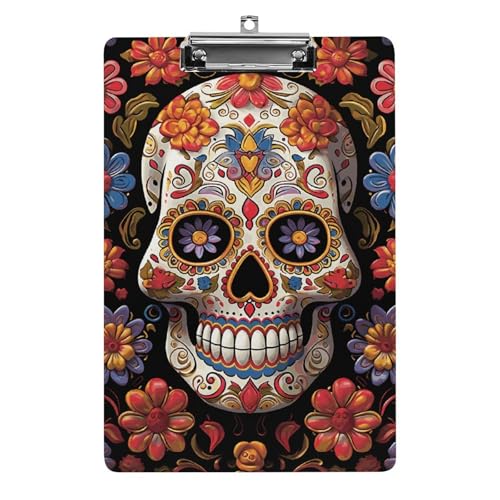 Klemmbrett Sugar Skulls Office Klemmbrett 21,6 x 32,5 cm Acryl-Klemmbrett mit Metallclip, Briefgröße, A4-Halter, niedliches hängendes Klemmbrett für die Arbeit von FZQVSGW