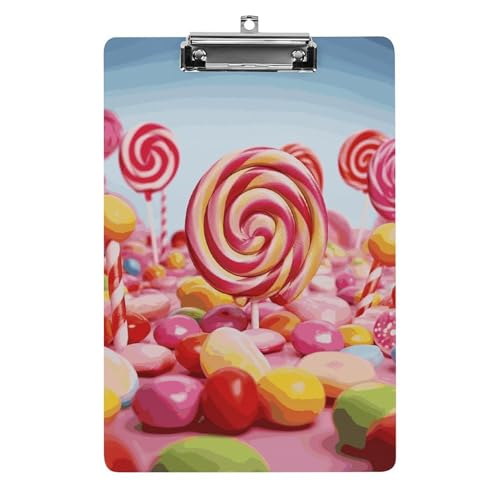 Klemmbrett Sweet Candy Büro-Klemmbrett 21,6 x 32,5 cm Acryl-Klemmbrett mit Metallclip, Briefgröße, A4-Halter, niedliches hängendes Klemmbrett für die Arbeit von FZQVSGW