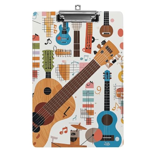 Klemmbrett mit Musikgitarren-Muster, Büro-Klemmbrett, 21,6 x 32,5 cm, Acryl-Klemmbrett mit Metallclip, Briefgröße, A4-Halter, niedliches hängendes Klemmbrett für die Arbeit von FZQVSGW